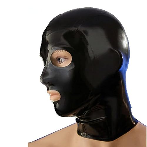 BDSMLV Latex Maske für Männer - Breathplay, Bondage, Sex, Gummi, Halloween, Cosplay, Extreme SM - Party Kostüm Kopfbedeckung Fetisch BDSM, L, Schwarz von LRXETSHOP