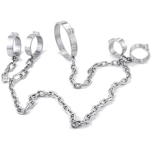 BDSMLV Metall Handschellen Bondage Set Halsband Fußfessel Ketten Fesseln Sex Set Fetish Folter BDSM Sklave Gay Erotik Restraint System Sexspielzeug Für Paare Frauen MännerMan,Man von LRXETSHOP