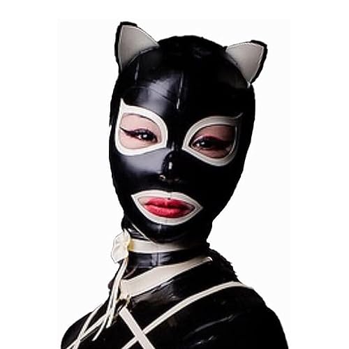 BDSMLV Personality Cat Mask Latex Mask Sex Fetish Mask Bondage BDSM Mask Sexy Rubber Mask Head Mask BDSM Toy Cosplay Halloween Mask Latex Masks for Women Men,M,Black von LRXETSHOP