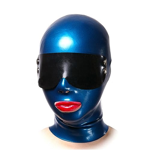 BDSMLV Personality Mask Latex Bondage Mask Halloween Mask 4 Colors Masquerade Mask Extreme Fetish Sex Mask Rubber Mask SM Game Cosplay Slave Bondage Sex Toy for Couples Unisex,L,Blue von LRXETSHOP