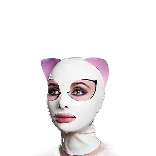 LRXETSHOP Sexy Latex Katzenohrmaske BDSM SM Bondage Maske für Paare & Anfänger, Weiß, L von LRXETSHOP
