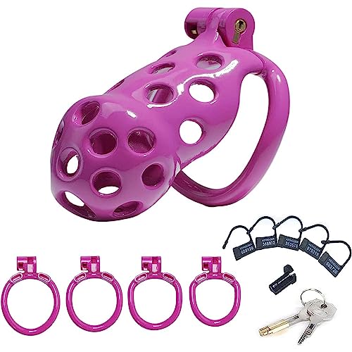 Cobra Peniskäfig aus Silikon Keuschheitsgürtel 5 Größen 4 Farben Atmungsaktiv Chastity Cage Mit 4 Penisring SM Extrem Bondage Set Anti-Masturbation Sexspielzeug Für Männer,M,Purple von LRXETSHOP