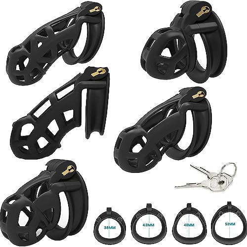 Keuschheitskäfig Herren Nylon Harz Cobra Peniskäfig Set Verbesserte Edition, mit 4 Penis Ring Für Einsteiger und Profis Keuschheitsgürtel Chastity Cage Male BDSM Bondage Männer Sexspielzeug,M,Black von LRXETSHOP