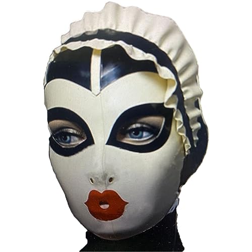 YXBLV BDSM Latex Maske Halloween Maske Party Maske Bondage Maske Sex Toys Cosplay Sex Mask Masquerade Mask SM Extreme Sex Toy for Women Slave Fetish Mask Latex,XXL,Black White von LRXETSHOP