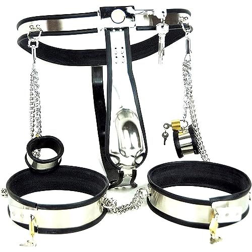 YXBLV Chastity Belt Two-Piece Set Men's Stainless Steel Chastity Bondage Belt Restraint Lockable BDSM Handcuffs Thigh Ring Panty Chastity Cage Cage Set with Butt Plug Sex Toy,120cm/130cm,Pink von LRXETSHOP