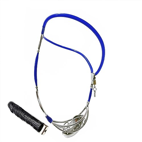 YXBLV Chastity Belt for Men Metal Chastity Device with Dildo Plug Chastity Bondage SM Sex Toy Chastity Trousers Chastity Cage Extreme Chastity Belt Male Chastity Fetish BDSM,100cm/110cm,Blue von LRXETSHOP
