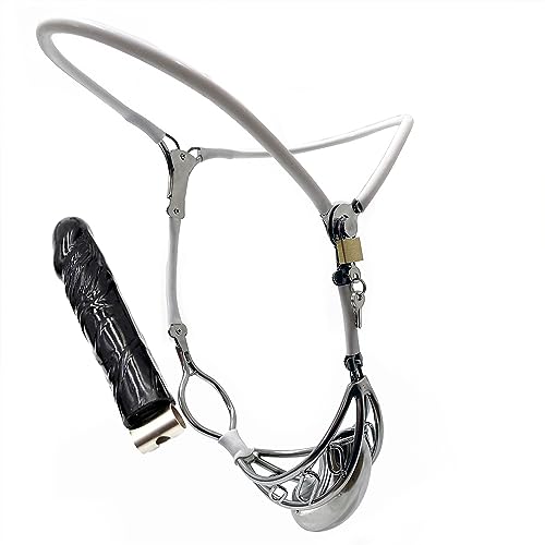 YXBLV Chastity Belt for Men Metal Chastity Device with Dildo Plug Chastity Bondage SM Sex Toy Chastity Trousers Chastity Cage Extreme Chastity Belt Male Chastity Fetish BDSM,60cm/70cm,White YXBLV Chastity Belt for Men Metal Chastity Device with Dildo Plug Chastity Bondage SM Sex Toy Chastity Trousers Chastity Cage Extreme Chastity Belt Male Chastity Fetish BDSM,60cm/70cm,White von LRXETSHOP