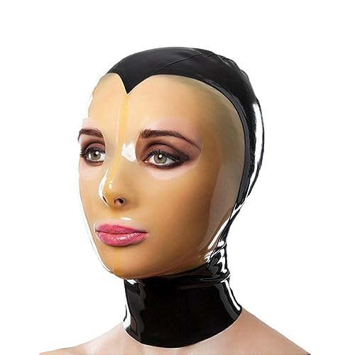 YXBLV Clear Latex Mask 2 Colors Fetish Mask Bondage Latex Headgear Sexy Mask Bodysuit Halloween Cosplay Head Cover Rubber Mask BDSM Mask SM Sex Toys for Men and Women Adult Sex Toys,L,Black von LRXETSHOP