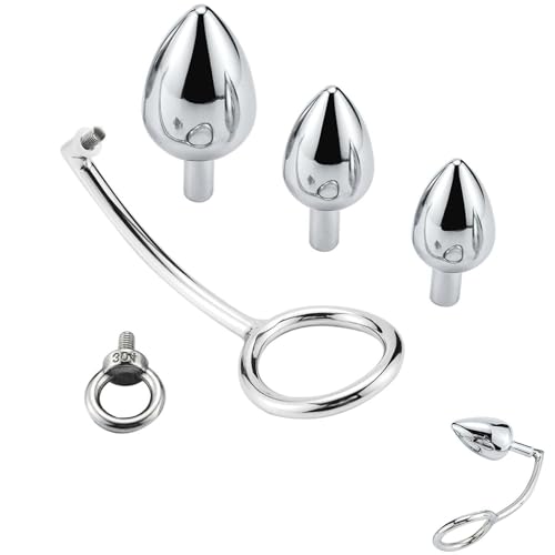 YXBLV Edelstahl Analhaken Anal Hook Mit 3 Anal Plug Butt Plug Herren Hodenhaken Ring Metall Analhaken Analplug Penis Globe Stretcher Männer und Frauen Analsexspielzeug BDSM,40mm,Silver von LRXETSHOP