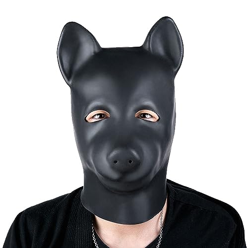 YXBLV Halloween Headgear Latex Mask Sex Toy for Cosplay Pig/Dog/Donkey Latex Personality mask Head Mask Animal Headgear Bondage Fetish Rubber Mask SM Sex Games Animal mask,L, Dog mask von LRXETSHOP