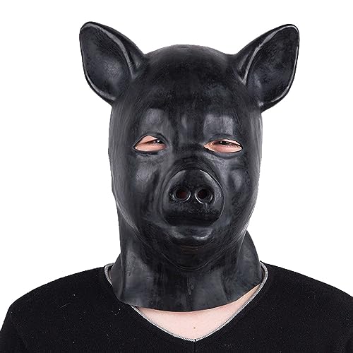 YXBLV Halloween Headgear Latex Mask Sex Toy for Cosplay Pig/Dog/Donkey Latex Personality mask Head Mask Animal Headgear Bondage Fetish Rubber Mask SM Sex Games Animal mask,S,Pig mask von LRXETSHOP