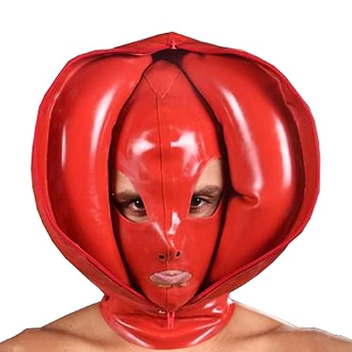 LRXETSHOP Halloween Latex Mask Headgear Fetish Costume Maske Skinny BDSM SM Sex Toy Inflatable Head Mask, M, Rot von LRXETSHOP