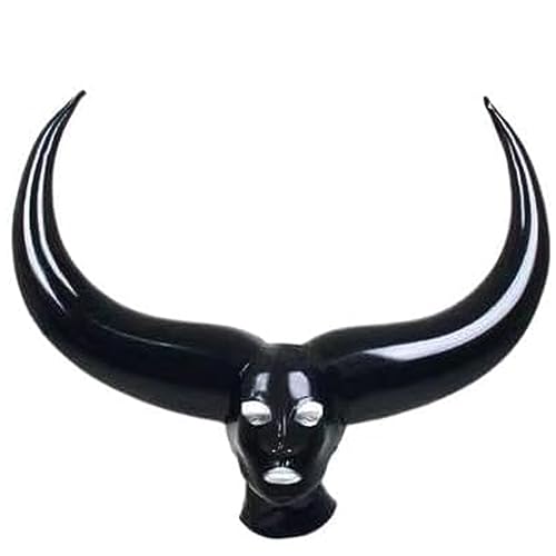 YXBLV Halloween Masquerade Masks Unique Bull Horn Headgear Latex Masks Cosplay Party Costumes Mask Sex Fetish Rubber Masks Bondage SM Games Extreme Sex Toys for Couples BDSM,XXL,Black von LRXETSHOP