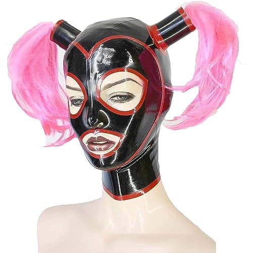 YXBLV Halloween Party Cosplay Latex Maske Rosa Haare/Schwarze Haare, Zwei Stile Bondage Maske Kopfbedeckung BDSM Fetisch Latex Sex Spielzeug Erotik SM Maske Frauen Trikot Masken,XXL,Pink von LRXETSHOP