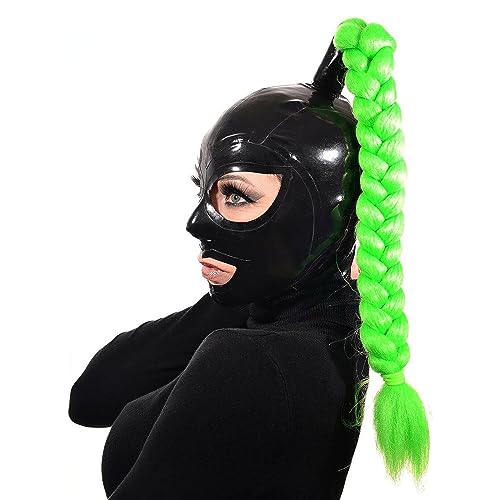 YXBLV Latex Mask,Halloween Mask Sex Mask with Ponytail, BDSM Mask for Couples Bondage Maske Latex SM Game Fetish Sex Toy,Punishment,M,Black von LRXETSHOP