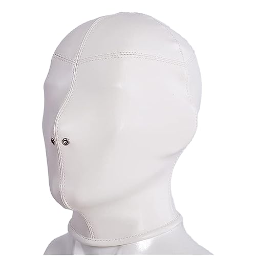 YXBLV Leather Mask,SM Mask Full Cover Face Bondage Sex Mask Adjustable BDSM Sex Toy Fetish Halloween Mask Masquerade Mask for Couples Leather Mask Headwear for Men and Women,L,White von LRXETSHOP