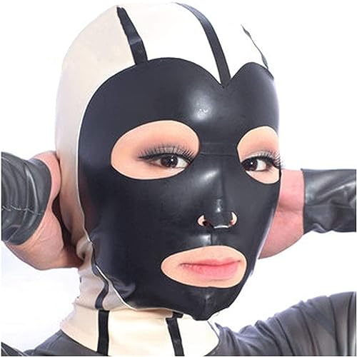 YXBLV Sexy Fetish SM Bondage Maske Cosplay Party Latex Maske Kopfbedeckung Sex BDSM Kostüm Kopfbedeckung Halloween Gummimask Sexspielzeug für Erwachsene,M,Black and White von LRXETSHOP