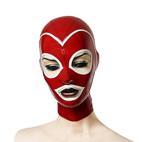 YXBLVL Latex Mask, Open Eye Open Mouth Unisex SM Bondage Mask Party Cosplay Mask Sex Mask Masquerade Mask Latex Rubber Mask Breathing Mask Fetish Sex Toy,M,Red von LRXETSHOP