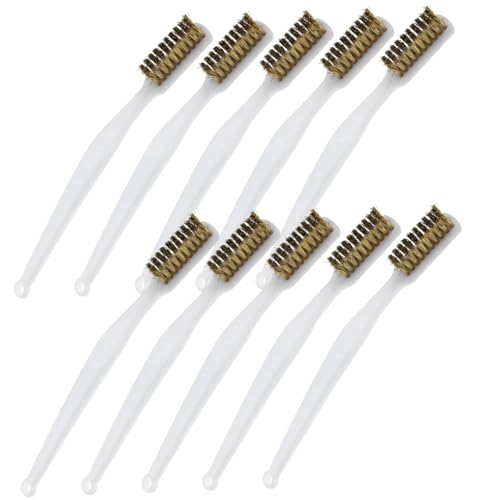 LRXIYODE 10 Stück Teiliges Drahtbürsten Holzgriff Robuste Kupferborsten Langlebige Reinigung und Rostentfernung Kompakt und Ergonomisch für Metalloberflächen Einsetzbar im Haushalt von LRXIYODE
