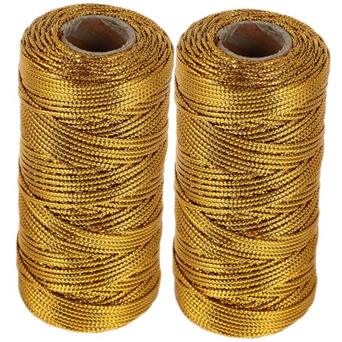 LRXIYODE 2 Rollen Metallic Geschenkband Goldfarbene Dekoschnur für Geschenkverpackung DIY Bastelschnur Robust und Glänzend für Backwaren Süßigkeiten Geschenke von LRXIYODE
