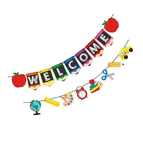 LRXIYODE 2 Stück Schulanfang Banner Teilig Schulparty Dekoration Farbige Back To School Wimpel mit Klarer Druckqualität Langlebig für Klassenzimmer und Zuhause zur Saisonbegrüßung Geeignet von LRXIYODE