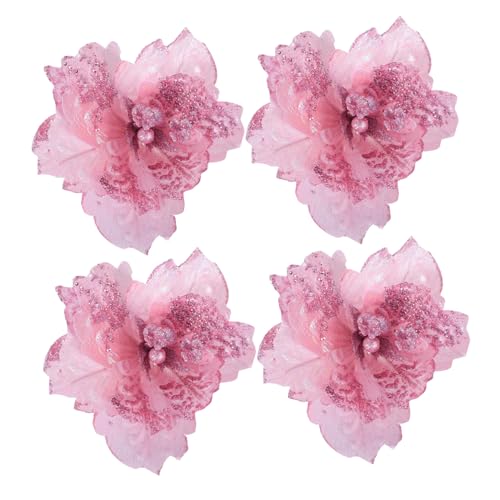 LRXIYODE 4 Stück Künstliche Weihnachtsblumen mit Glitzerpailletten Weiche Stoffblüten in Rosa Langlebige Weihnachtssterne für DIY Weihnachtsbaum Tischdekoration Kränze und Festliche LRXIYODE 4 Stück Künstliche Weihnachtsblumen mit Glitzerpailletten Weiche Stoffblüten in Rosa Langlebige Weihnachtssterne für DIY Weihnachtsbaum Tischdekoration Kränze und Festliche von LRXIYODE