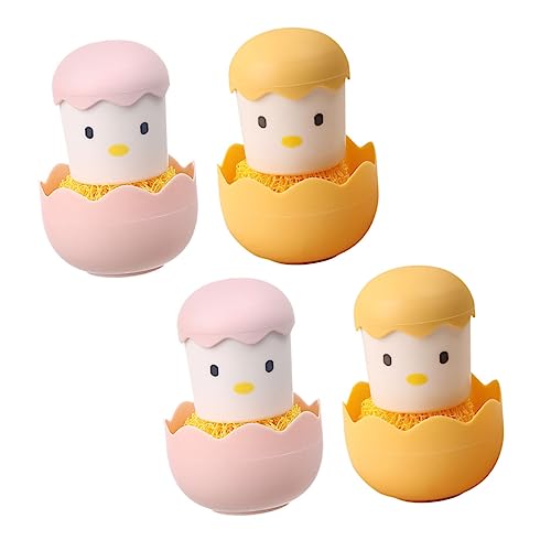 LRXIYODE 4 Stück Teiliges Nano küchenbürsten mit Griff Cartoon küken Topfreiniger Abnehmbar Langlebig Kratzfrei für Töpfe Pfannen Spüle und Herd Leicht Praktisch Gelb Rosa von LRXIYODE