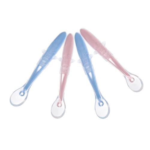 LRXIYODE 4 Stück Teiliges Silikonlöffel Flexible Langlebige Fütterungslöffel mit Rutschfestem Langem Griff Geeignet für Milch Brei Reisbrei Freies Sicheres Material für Junge Mädchen von LRXIYODE