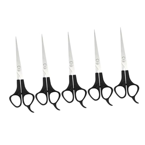LRXIYODE 5 Stück Teiliges Haarschneide aus Rostfreiem Edelstahl Professionelle Friseurscheren mit Geradem Schneideblatt Leichtes Haarwerkzeug für Salon und Zuhause Schwarzes Design von LRXIYODE