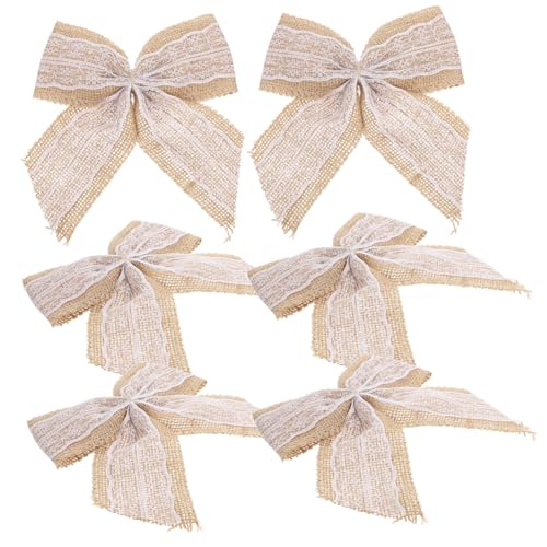 LRXIYODE 6 Stück Teiliges Großes Juteband mit Spitze Schleifen Handgefertigte Rustikale Stoffschleifen für Geschenkverpackung Vielseitige Vintage Deko für Hochzeit Weihnachten Party und von LRXIYODE