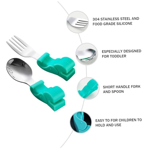 LRXIYODE Babybesteck Edelstahl Kurzstielig mit Silikongriff frei Rutschfest Robust und Langlebig Sicher für Kleinkinder Ab Monaten Leicht zu Reinigen Inklusive Aufbewahrungsbox für von LRXIYODE