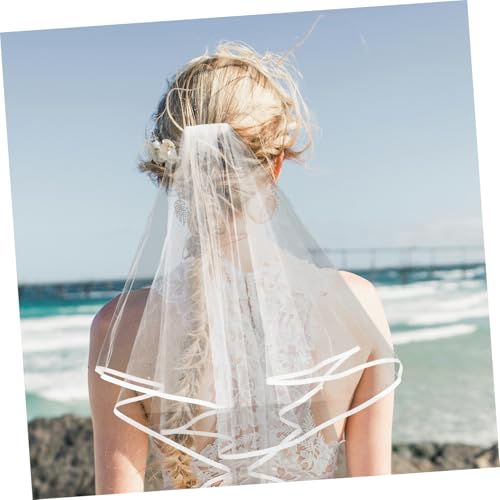 LRXIYODE Brautschleier mit Spitzenkante Leichtes Brautkopfschmuck Accessoire für Bachelorette Party Atmungsaktive Kurze Hochzeitskopfbedeckung für Frauen Elegantes Braut Design von LRXIYODE