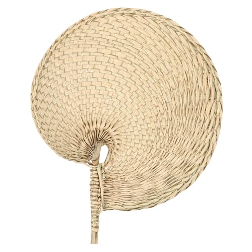 LRXIYODE Handgemachter Strohfächer Tragbarer Geflochtener Sommerfächer aus Naturstroh Vintage Design für Hauswarming und Outdoor Leichtgelb von LRXIYODE