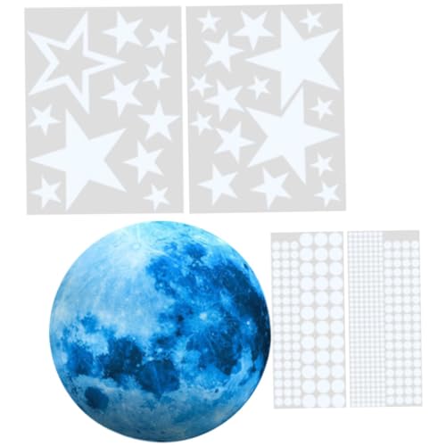 LRXIYODE Kinderzimmer Nachtlicht Wandtattoo mit Leuchtenden Mond Sternaufklebern Selbstklebend Abnehmbar Blauer Mond Sterne Punkte Fluoreszierend Einfache Anbringung Glatten Oberflächen von LRXIYODE