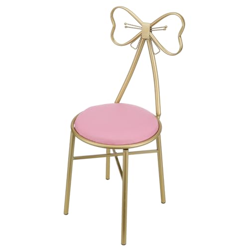 LRXIYODE Schminkstuhl mit Schleifen Design Kleiner Vanity Stuhl mit Abnehmbarem Rückenlehne Rosa Kunstlederpolster Minimalistischer Schminktischstuhl für Wohnzimmer und Schlafzimmer von LRXIYODE