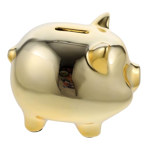 LRXIYODE Sparschwein Geldform Schwein Sparkasse Schreibtisch dekorativ Dekoration Schweinchen sparen Kreativ Veranstalter wechseln Topf retten Tischverzierung Golden von LRXIYODE
