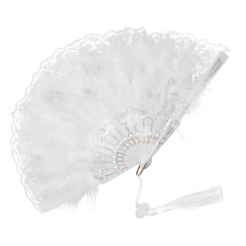 LRXIYODE Vintage Faltbarer Handfächer Damen Spitzenfächer mit Federn Leicht und Robust für Sommer Tanz und Chinesische Kultur Fans von LRXIYODE