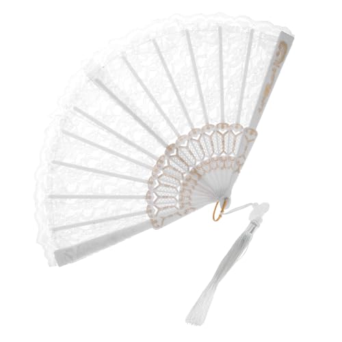 LRXIYODE Vintage Spitzen Fächer Tragbar Damen Handventilator mit Stabilem Design für Tanz Party Fotografie Sommer Kühlung und Dekoration in Weiß von LRXIYODE