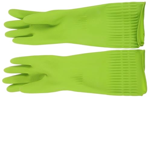 LRXIYODE Wiederverwendbare Spülhandschuhe Lang aus Dickem Latex Öl Fleckenresistent Rutschfest Praktische Haushaltshandschuhe mit Verlängerten Bündchen für Küchenreinigung und Schutz von LRXIYODE