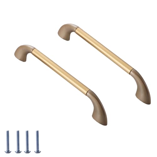 LRYELWA 2 Stück Bügelgriffe Möbelgriffe Küchenschrankgriffe Türgriffe Zinklegierung Schrankgriffe Schubladenknöpfe für Kleiderschrank,Kommoden,mit Schrauben (Lochabstand 64mm,Gold) von LRYELWA