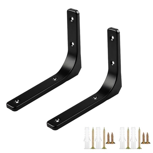LRYELWA 2 Stück Regalhalterung Schwebende Regalträger,Schwerlast L Regalwinkel für die Wandmontage,Edelstahl Wandregal Halterungen für Lagerregal,Bücherregal,mit Schrauben (150mm,Schwarz) von LRYELWA