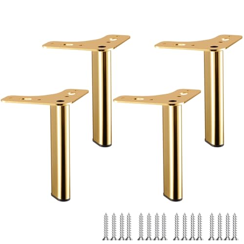 LRYELWA 4 Stück Ersatz Möbelfüße Metall Dreieck Tischbeine Stahl Schrankfüsse,Sofafüße Sockelfuß für Stühle,Couchtische,Kommode,TV-Schränke,Bett,Nachttisch,mit Schrauben (Gold,15cm) von LRYELWA
