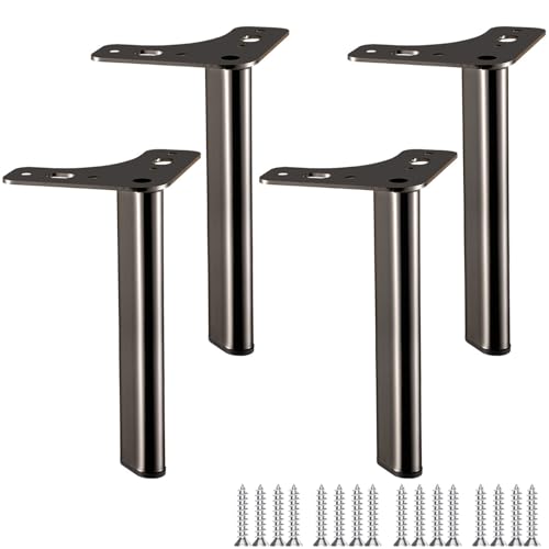 LRYELWA 4 Stück Ersatz Möbelfüße Metall Dreieck Tischbeine Stahl Schrankfüsse,Sofafüße Sockelfuß für Stühle,Couchtische,Kommode,TV-Schränke,Bett,Nachttisch,mit Schrauben (Schwarz Glänzend,35cm) von LRYELWA