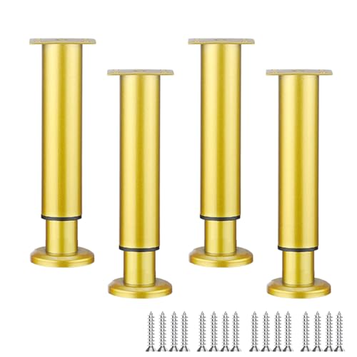 LRYELWA 4 Stück Möbelfüße Verstellbar Schrankfüsse Metall Tischbeine Ersatz Stützfüße für Sofa,Couchtische,Schränke,TV-Schränke,Nachttisch,Schubladen, mit Schrauben (Gold,42cm~72cm) von LRYELWA