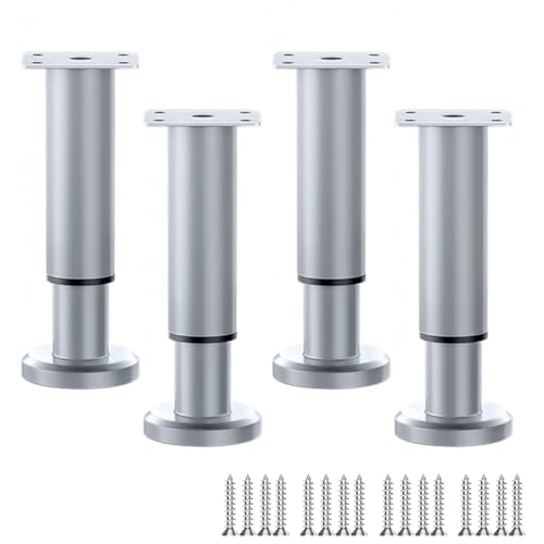 LRYELWA 4 Stück Möbelfüße Verstellbar Schrankfüsse Metall Tischbeine Ersatz Stützfüße für Sofa,Couchtische,Schränke,TV-Schränke,Nachttisch,Schubladen, mit Schrauben (Grau,42cm~72cm) von LRYELWA