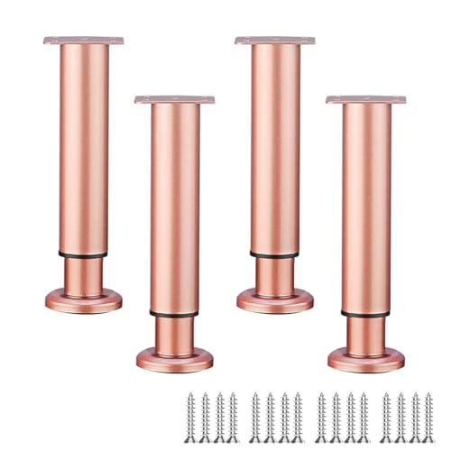LRYELWA 4 Stück Möbelfüße Verstellbar Schrankfüsse Metall Tischbeine Ersatz Stützfüße für Sofa,Couchtische,Schränke,TV-Schränke,Nachttisch,Schubladen, mit Schrauben (Roségold,8cm~12cm) von LRYELWA