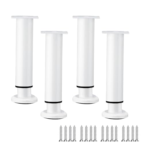 LRYELWA 4 Stück Möbelfüße Verstellbar Schrankfüsse Metall Tischbeine Ersatz Stützfüße für Sofa,Couchtische,Schränke,TV-Schränke,Nachttisch,Schubladen, mit Schrauben (Weiß,25cm~42cm) von LRYELWA