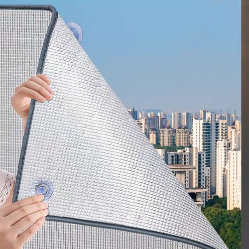 LRYELWA Sonnenschutzfolie Für Glasfenster,Wärmeisolierung Reflektionsfolie Fensterfolie,UV-Schutz Sichtschutz 8mm Doppelseitige Aluminiumfolie für Heimbüro,Garage,mit Saugnapf (140cm x 140cm) von LRYELWA