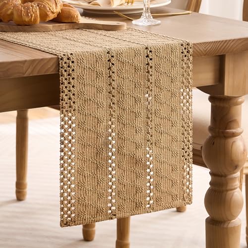 Boho Deko Tischläufer Braun Makramee Retro Table Runner Tischläufer Bauernhaus Tischdecke Rechteckige Mesh Tischdecke für Feiertagsparty, Hochzeit, Geburtstag, Küchentisch Dekorative 30 x 120 cm von LRartdeco