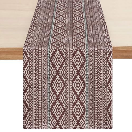 Geometrisch Tischläufer Rotbraun 33x183cm Modern Leinen Table Runner Vintage Karierte Hitzebeständig Tischläufwr 1er Set Tischband Für Restaurant Küche Esstisch Schließfächer Party Urlaub Deko von LRartdeco